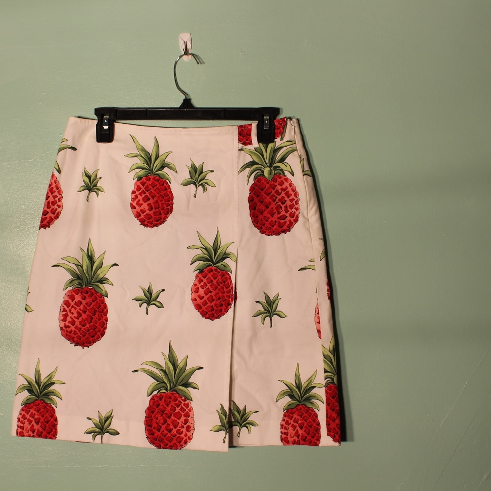 Talbots Pink Pineapple Faux Wrap Stretch Skirt 10